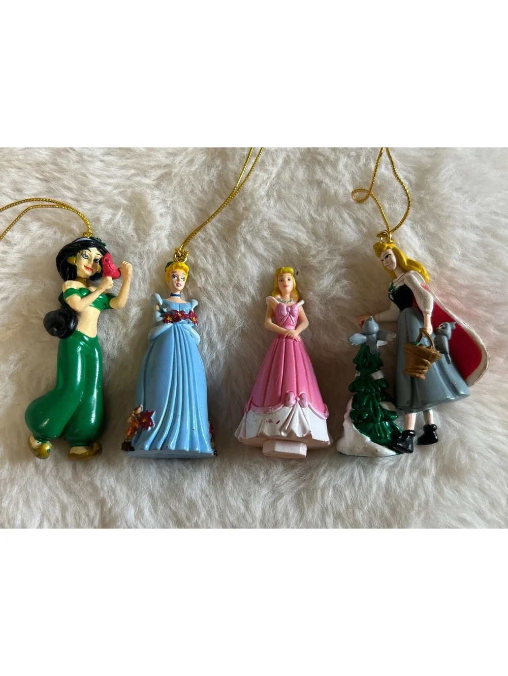 Set of 4 Vintage Disney Princess Ornaments - Jasmine, Cinderella, Aurora, Aurora